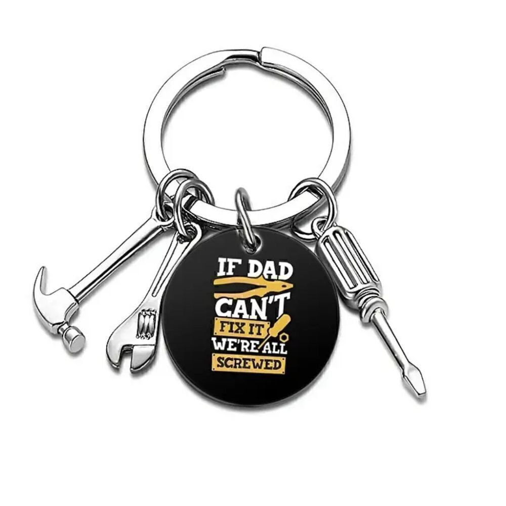 Dad Keychain Stainless Steel Hammer Screwdriver Wrench Pendant Key - Picture 2 of 3